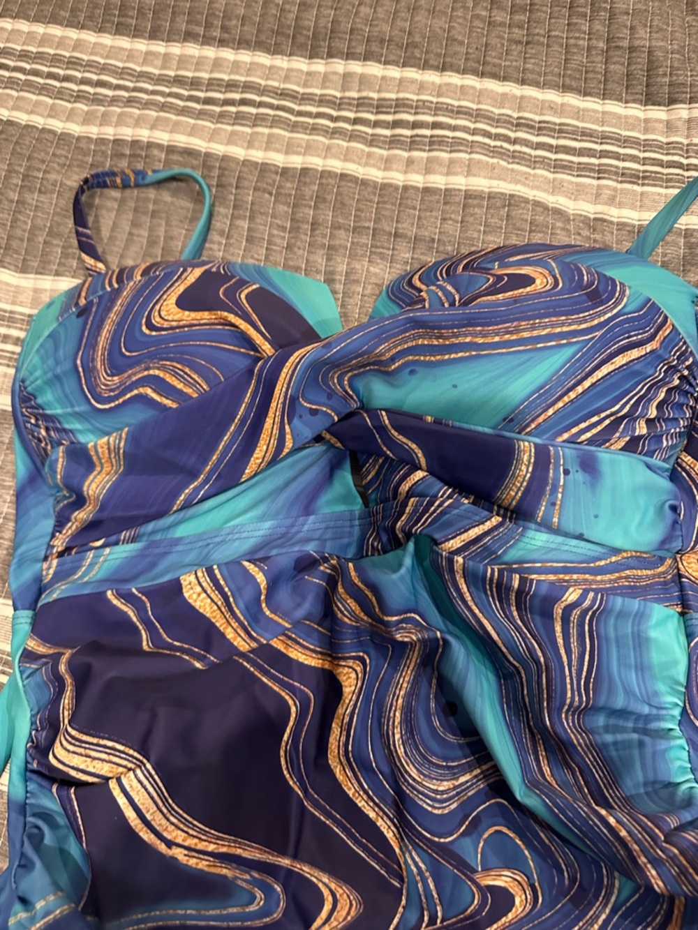 Blue & Teal Marble One-Piece Swimsuit - Picture 8 of 11